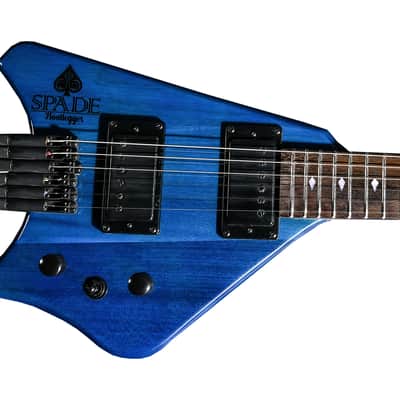 BootLegger Guitar Spade Gibson Scale 24.75 Headless Guitar With Case 2022 Blue Clear image 8
