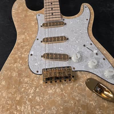 Custom Stratocaster Style Electric Guitar Moto- Pearloid Top And Gold Hardware image 5