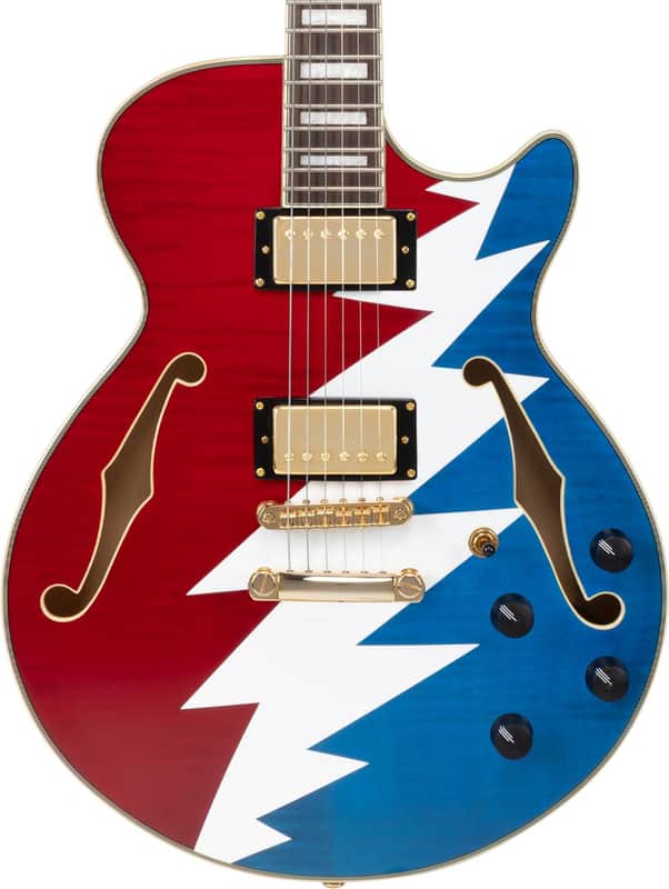 D'Angelico Grateful Dead Premier SS Semi-hollowbody Electric Guitar - Red  White  and Blue Lightning Bolt image 1