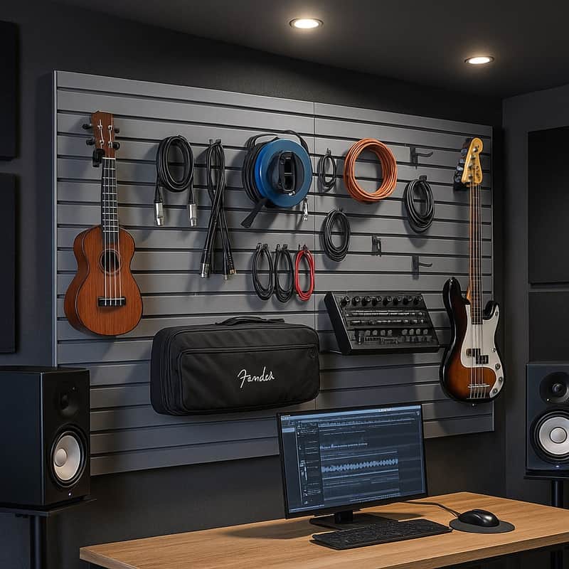 8x4 ft Modular Slat Wall Panel – 32ft² Grey PVC Storage System for Music Studios, Rehearsal Rooms & Gear Organization image 1