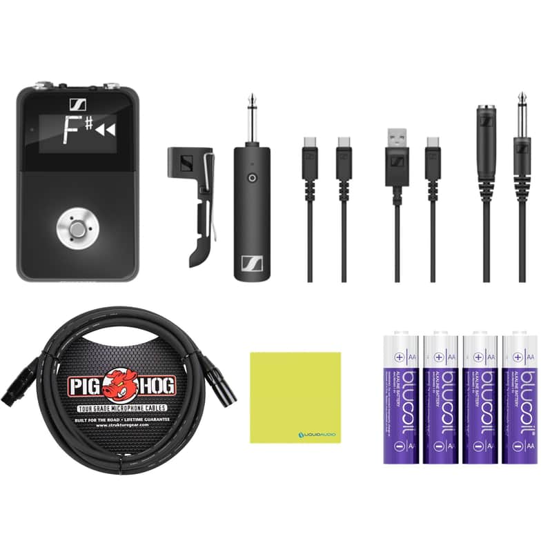 Mint Liquid Audio Sennheiser XSW-D Pedalboard Set - Digital Wireless Guitar System Bundle w/Pig Hog PHM10 8mm Mic Cable, 4-Pack Blucoil AA Batteries Polishing Cloth image 1