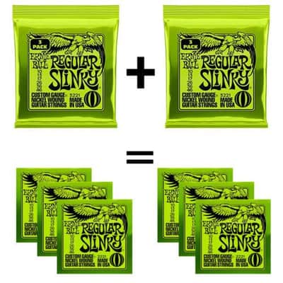 Immagine *6 SETS ERNIE BALL 2221 REGULAR SLINKY ELECTRIC GUITAR STRINGS 10-46 (2x3 PACK)* - 2