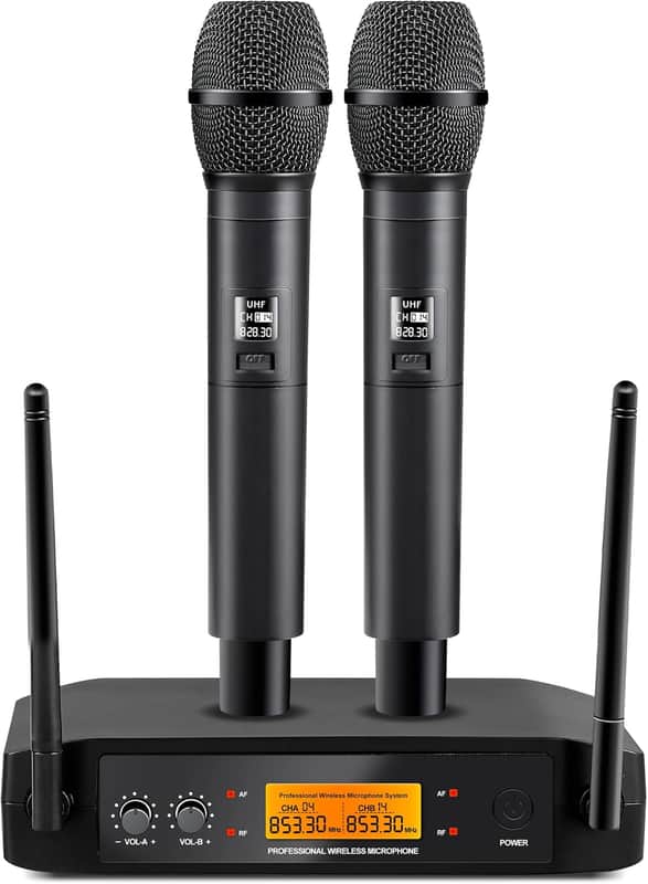 Microphone for Singing Wireless Microphone System Dual Professional Cordless Handheld Dynamic Mic Set for Home Karaoke Party Meeting Church DJ Wedding, 164ft Range image 1