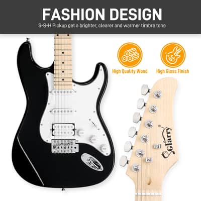Glarry GST Stylish H-S-S Pickup Electric Guitar Kit with 20W AMP Bag Guitar Strap 2020s - Black image 3