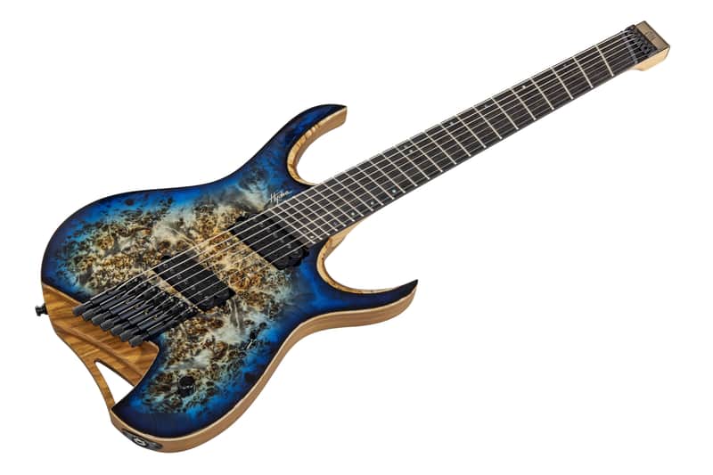 Mayones Hydra 7 Elite VF Custom Master Grade Eye Poplar - Trans Jeans Black 3Tone Blue Burst Gloss