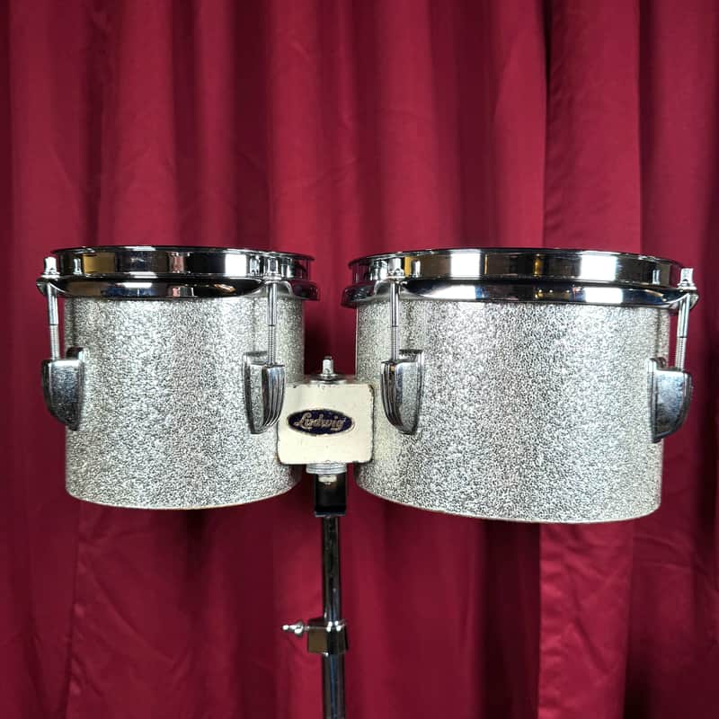 Vintage Ludwig 6" & 8" Tunable Bongos Silver Sparkle image 1