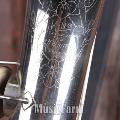 H N White King Vintage 1920s C Melody Saxophone Silver Made in the USA image 13