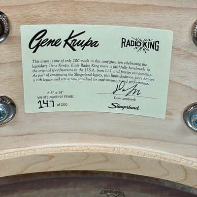 Slingerland Gene Krupa Limited Edition Radio King 6.5x14 Solid Maple Snare Drum White Marine Pearl image 7