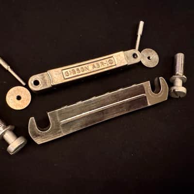 Gibson Custom Shop Reissue OEM ABR-1 Bridge with Posts, Wheels, and Lightweight Aluminum Tailpiece Set with Studs for USA Reissue Gibson Aged Nickel R9 image 2