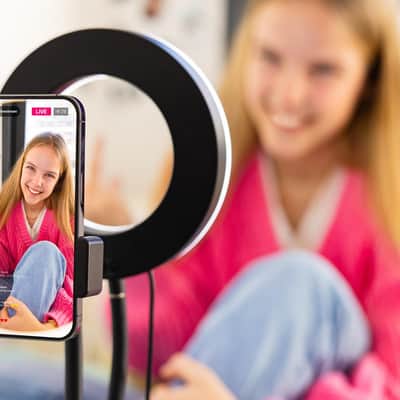 iDance LED Ring Light with Cell Phone Clip Stand Holder, 3.5", Grip Flexible Long Arm Gooseneck Bracket Mount Clamp with Bluetooth Remote Control for Desk, Bed, Compatible with iPhone and Smartphone image 9