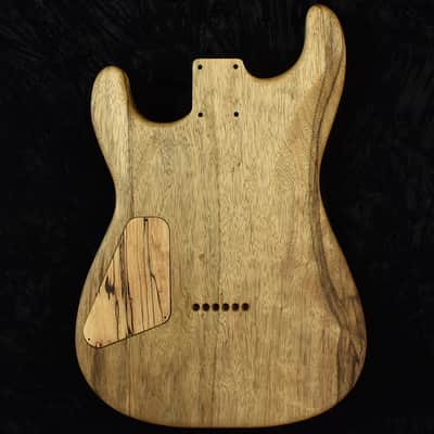 Strat Style Body - 1 Piece Black Korina (Limba) with 2 Piece Spalted Maple Top - Weight: 4 lbs 10 oz image 7