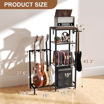 Guitar Stands Floor with 4 Guitar Holders, 4-Tier Guitar Stand Multiple Guitars, Guitar Rack with Amp Stand & Protect Foam, Multi Guitar Stand for Music, Guitar Accessories for Music Lover image 2
