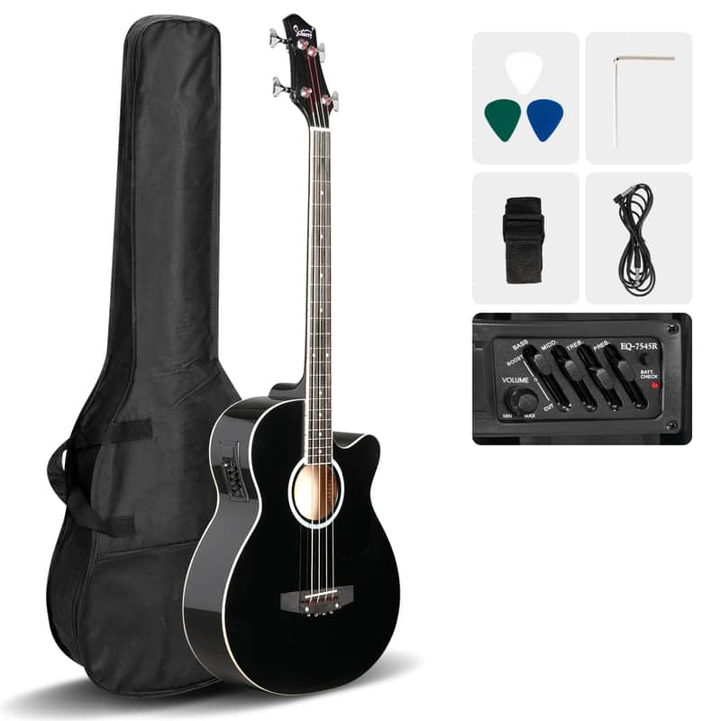 🎸Acoustic Electric Bass Guitar with a Rosewood Fretboard +Soft Case/Gig Bag +Strap +Cable +Picks!🎸 image 1