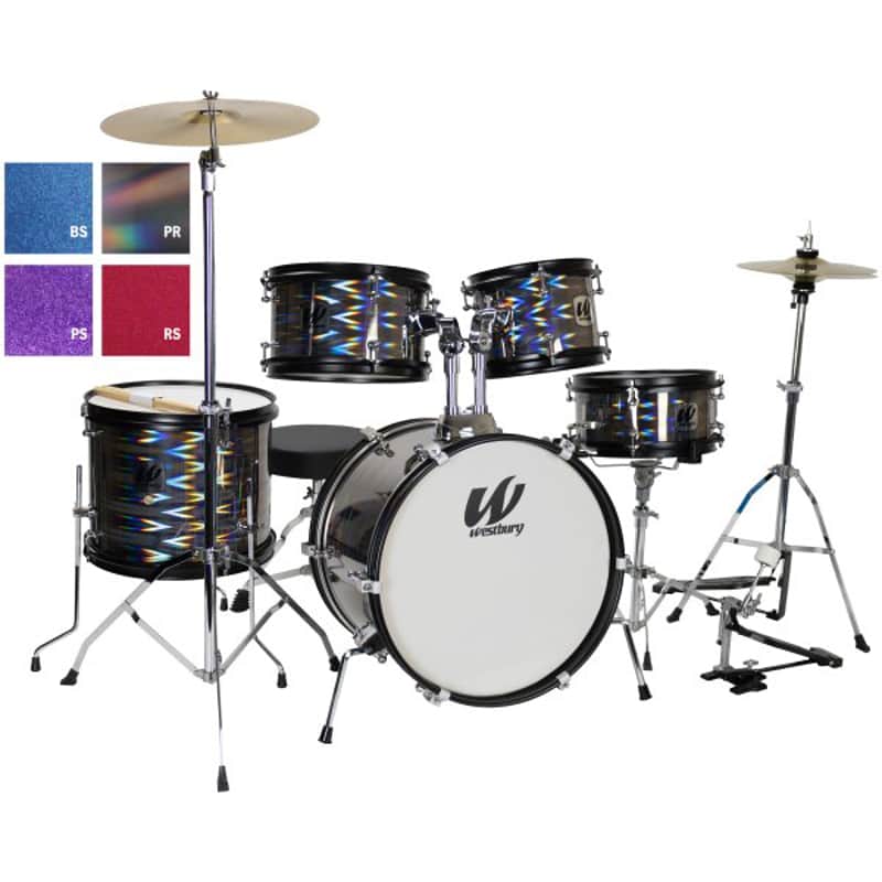 Immagine Westbury Junior Acoustic Drum Kit 5 Pieces With Cymbals - Red Sparkle - 1