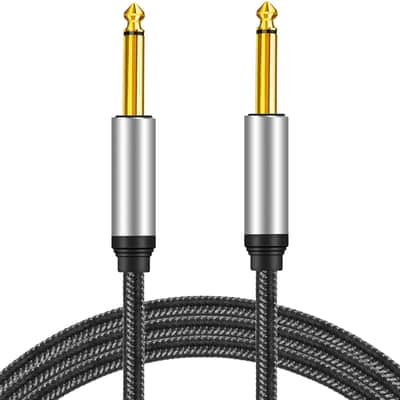 6.35mm Instrument Cable 3Ft,Silver Color Premium 6.35mm Mono Jack 1/4" TS Cable Unbalanced Guitar Patch Cords/Instrument Cable Male to Male with Zinc Alloy Housing and Nylon Braid(3Ft/1M) image 2