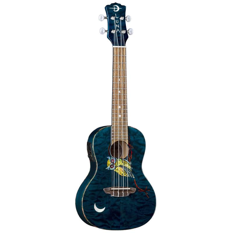 Luna Uke Owl Quilt Top Concert ukulele with Pre & Gig Bag image 1