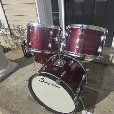 Slingerland Drum set 20,12,13,16 1970s - Maroon Sparkling Pearl image 6