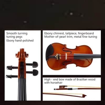 Violin 4/4 Full Set,Beginner Violin for Adults,Kids,Students,4/4 Violin with spruce,maple and ebony accessories,Full Size Violin with 13 pieces for Beginner image 3