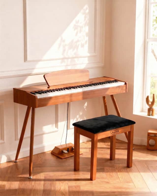 Augioth Solid Wood Piano Bench with Storage | Professional Keyboard Stool with Suede Cushion,An piano stool designed for extended practice sessions(Brown) image 1