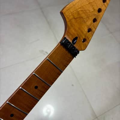 DIY Reverse big head 22Fret Roasted Flame maple Electric guitar Neck Locking nut image 1