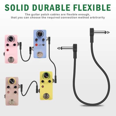 4 Inch Guitar Patch Cables 4 Pack, 1/4" TS Right Angle Effect Pedal Flat Cables, Pedal Board Patch Cables, Black image 5