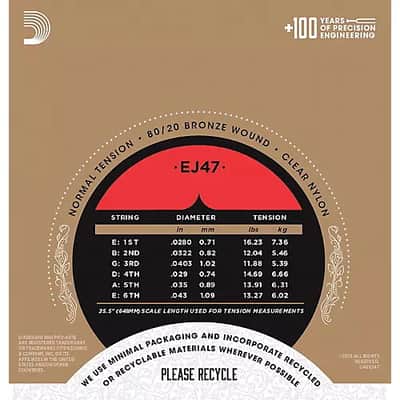 D'Addario EJ47 NT 80/20 Bronze Wound Classical Guitar Strings Normal Tension image 3