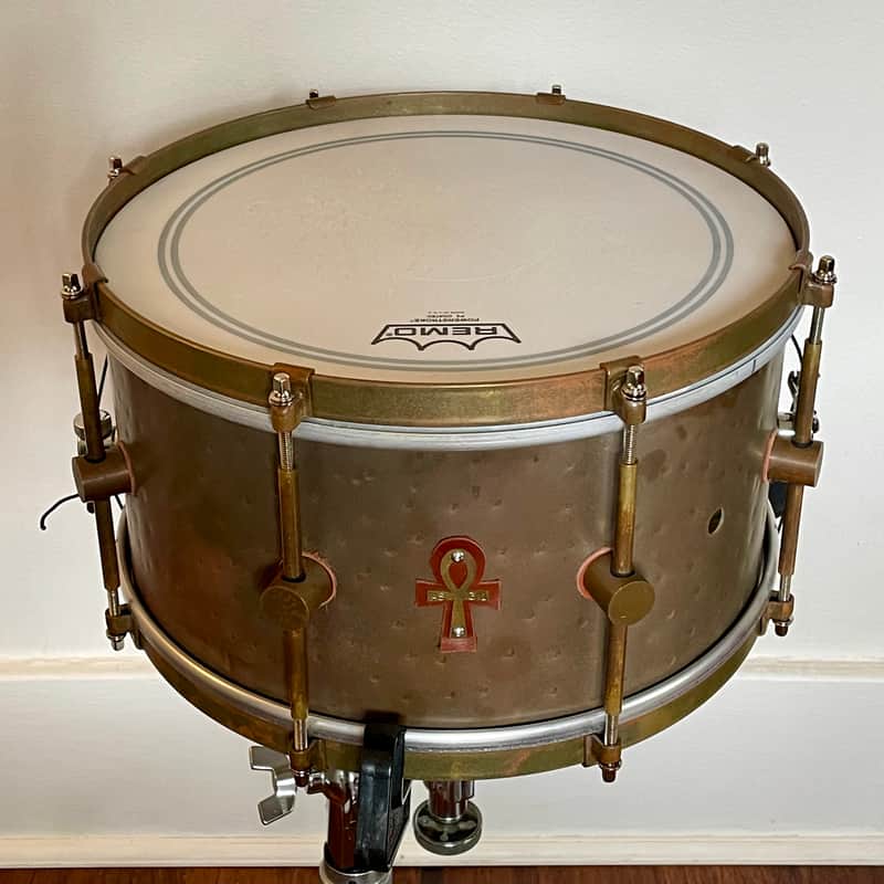 A & F 7x13 Ankh Hand Hammered Bronze Snare 7x13 2020s - Natural Patina