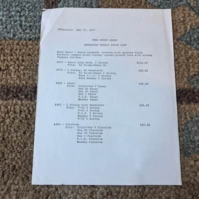 Vintage 1977 Vega (Martin Memo) Banjos Price List Sheet! Rare, Original Case Candy! image 2