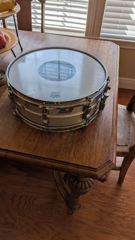 Ludwig Acrolite 5x14" 8-Lug Aluminum Snare Drum with Pointed Blue/Olive Badge image 1