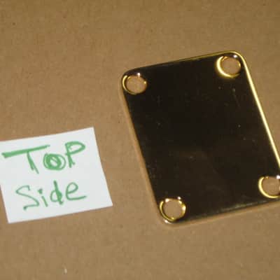 very lightly relic'd genuine Fender Gold Four Bolt Neck Plate (gold plated steel) +screws p/n 0991447200 (blank, NO Micro-Tilt Adjustment) from 2002-2003 SRV Artist Ser Strat (NO guitar) but can be used on dif year guitar / bass] Screws: # 8, 1&1/4" L image 18