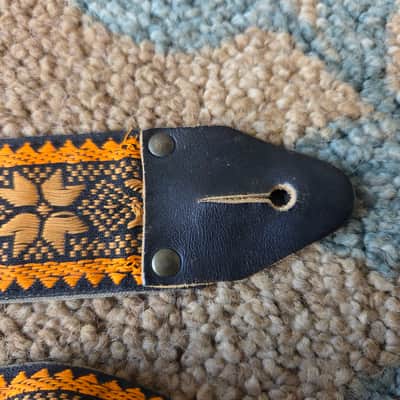 Vintage 1960's Ace-Style Guitar Strap! Orange Floral Pattern, Metal Buckle! Original Case Candy! imagen 3