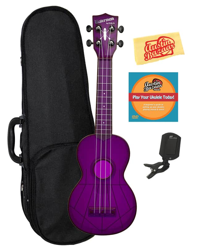 Kala KA-SWF-PL Waterman Soprano Ukulele - Fluorescent Purple Gloss w/ Hard Case image 1