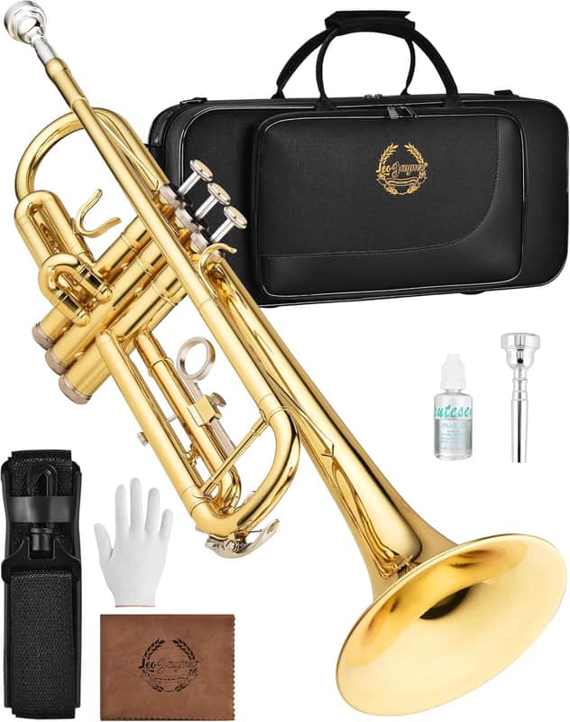 Bb Trumpet for Beginners, Brass Student Trumpet Kit with Case, 7C Mouthpiece, Cleaning Kit, Standard B Flat Instrument - Gold image 1