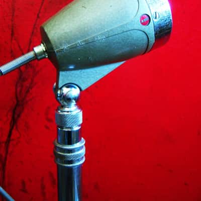 Vintage 1960's AMD 38-015 crystal microphone Hi Z "bullet" harp mic w cable and Aiwa stand Olson Monarch Calrad Argonne image 11
