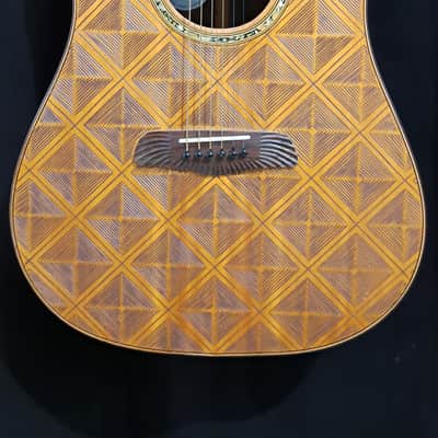 Blueberry Handmade Acoustic Guitar Dreadnought with Hand Carved Grooved Patterns image 6