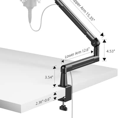 Mic Stand Desk, Low/High Profile Mic Arm Bear 4.5LBS with Extension Riser, Adjustable All Metal Desk Microphone Stand with Cable Channel, Boom Arm Mic Stand with 3/8'' 5/8'' Interface image 2