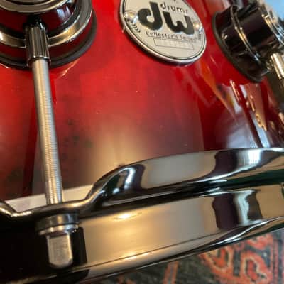 DW Collector’s Series Exotic 6.5 x 14 Snare Drum - Red to Candy Black Burst over Mapa Burl w/Black Nickel Hardware image 2