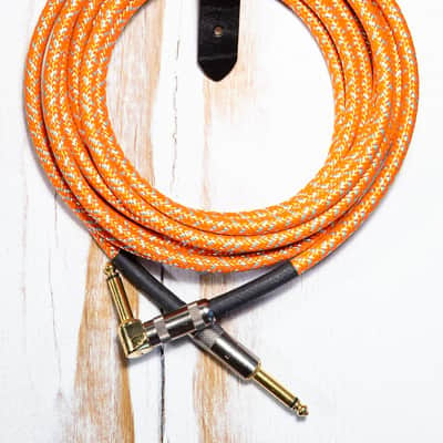20-ft Premium USA Made Guitar Cable 1/4 Straight Right Angle RA Connectors Orange White Braided image 2