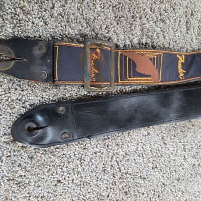 Fender Vintage Monogram Leatherback Strap 1970's - Blue & Black image 2