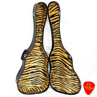 Vintage Tiger Print Plush Hardshell Case for Acoustic ¾-sized Parlor Guitar image 4