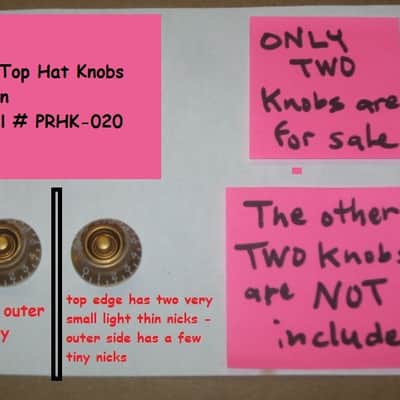 TWO very lightly used genuine Gibson Gold TOP HAT Knobs (ONLY 2 of the 4 knobs from PRHK-020 set are for sale) TOP Edge of ONE OF THE KNOBS has two very short very light nick image 1