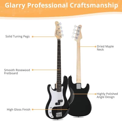 Glarry GP Left Handed Electric Bass Guitar Cord Wrench Tool Black image 4