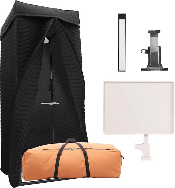Portable Vocal Booth - Studio Grade Echo-Free Recording Booth for Voiceover, Podcast & Singing, Home Studio/Sound Isolation Booth with Light & Travel Bag (ZIGZAG-BLK, L) image 1