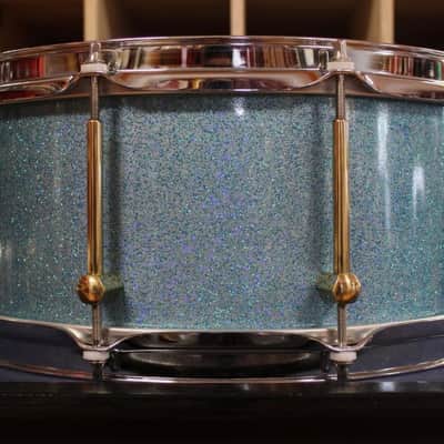 Noble&Cooley Noble and Cooley 6x 14 Walnut Solid Shell Classic Snare Drum in Aqua Sparkle 2022 Aqua Sparkle image 3