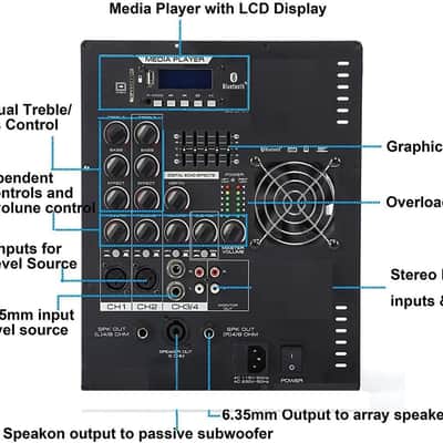12-Inch 4000w DJ Powered PA Speaker System Combo Set with Bluetooth USB Drive Read Function SD Card Remote Control,Two subwoofers and 8 line Array Speakers Set for Church, DJ, Live image 2