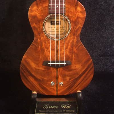 Handcrafted Soprano Ukulele, Curly Acacia, Curly Maple Archback , Abalone Inlay, Soft-bag, Bruce Wei UAG13-2024 image 4