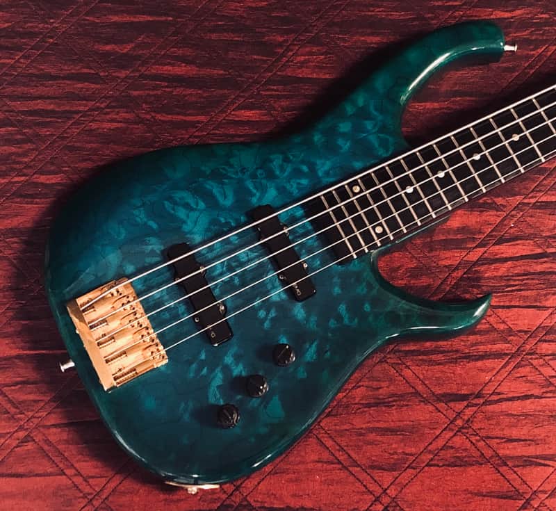Modulus Graphite SPX 5 Bass 1989 Aqua Transparent Figured Maple image 1