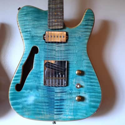 Telecaster Electric Guitar Project - Turquoise Flame Maple Top, Neck & Fretboard image 1