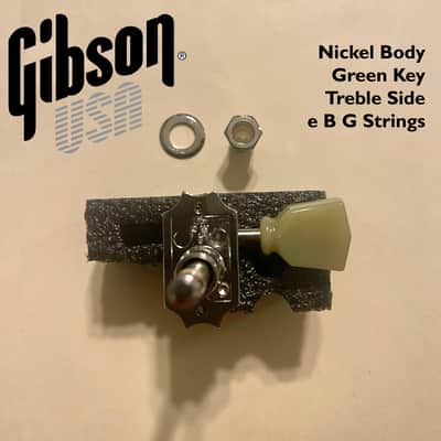 Gibson Deluxe Vintage NICKEL Tuner SINGLE TREBLE SIDE with GREEN Key button (GBe strings) image 2