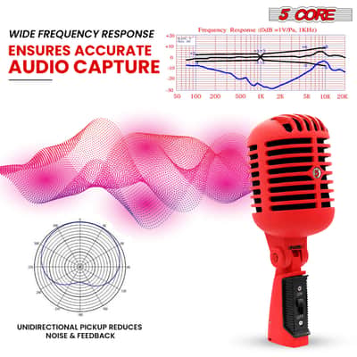 5Core Vintage Microphone Classic Dynamic Professional XLR Studio Retro Style Mic RED image 6